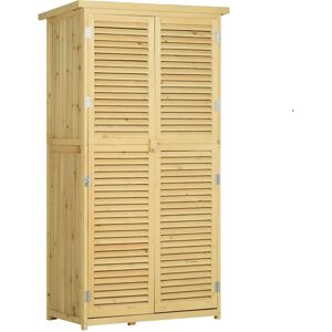 Outsunny Abri Armoire de Jardin Remise pour Outils sur Pied Portes Persienne 2 étagères Toit Bitumé Bois Massif Pin Pré-Huilé 87 x 47 x 160 cm 