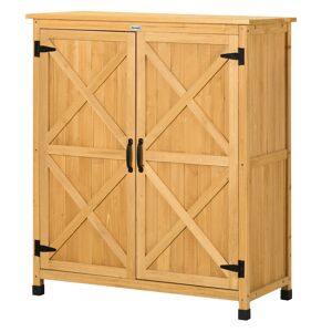 Outsunny Armoire abri de jardin en bois remise pour outils sur pieds avec 2 portes 2 étagères 93,5 x 45 x 112 cm jaune   Aosom France