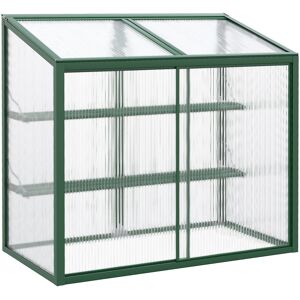 Outsunny Mini serre de jardin en aluminium et polycarbonate avec étagère réglable toit ouvrant 110 x 60 x 82/98,5 cm vert   Aosom France