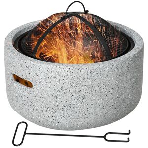 Outsunny Brasero cheminée foyer extérieur rond à bois en métal tisonnier pare-étincelle grille et poignée diamètre 45 cm gris   Aosom France