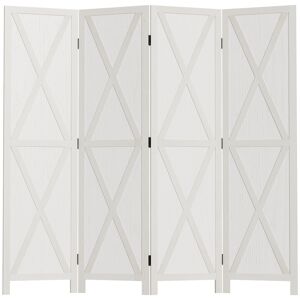 HOMCOM Paravent intérieur séparateur de pièce 4 Panneaux Style campagnard Chic Bois de Paulownia Blanc