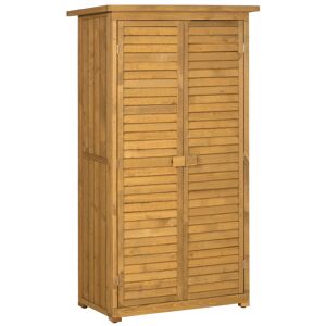 Outsunny Armoire de jardin extérieure abris de jardin en bois 2 étagères toit bitumé portes persiennes 87 x 46,5 x 160 cm naturel   Aosom France