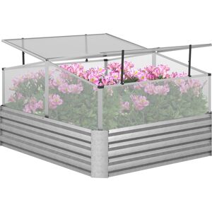 Outsunny Serre de jardin bac jardinière double toit ouvrable panneaux polycarbonate 126 x 107 x 57,5/67,5 cm   Aosom France