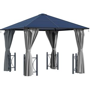 Outsunny Pavillon de jardin tonnelle rigide dim. 3L x 3l x 2,63H m 4 parois latérales anti-UV grise 4 moustiquaires zippées alu polycarbonate noir