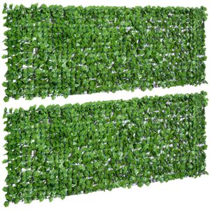 Outsunny Lot de 2 haies artificiels érable Brise-Vue décoration Rouleau 3L x 1H m Feuillage réaliste Anti-UV Vert