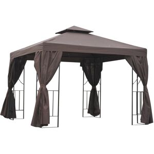 Outsunny Pavillon de jardin tonnelle tente de fête réception gazebo style colonial double toit toiles latérales amovibles tissu polyeter métal brun