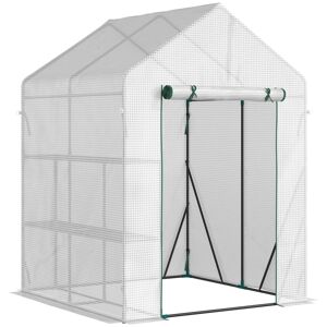 Outsunny Serre de jardin  1,43L x 1,43l x 1,95H m serre avec étagère PE haute densité 140 g/m² acier blancnull