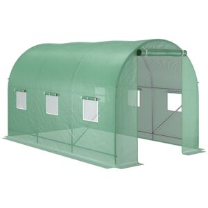 Outsunny Serre de Jardin Tunnel 7m² 3,5L x 2l x 2H m châssis Tubulaire Acier galvanisé renforcé 6 fenêtres 1 Portes Vert   Aosom France