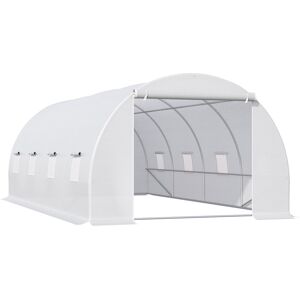 Outsunny Serre de Jardin Tunnel Surface Sol 18 m² 6L x 3l x 2H m châssis Tubulaire renforcé 24 mm 8 fenêtres Blanc