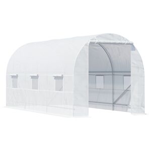 Outsunny Serre de Jardin Serre Tunnel Surface Sol 9 m² 4,5L x 2l x 2H m châssis Tubulaire renforcé 18 mm 6 fenêtres Blanc