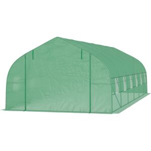 Outsunny Serre de jardin tunnel grande taille avec bâche PE cadre en acier porte enroulable et 12 fenêtres 8 x 3 x 2 m vert