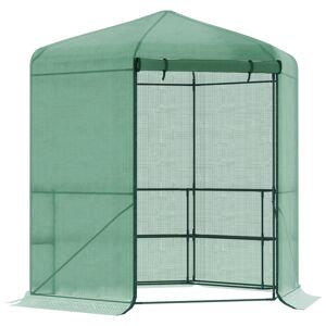 Outsunny Serre de Jardin hexagonale avec 6 étagères dim. 2,25L x 1,94l x 2,15H m Porte Enroulable zippée Acier thermolaqué PE Haute densité Vert