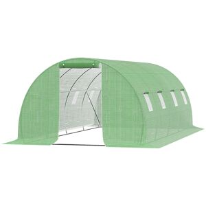 Outsunny Serre de Jardin Serre Tunnel 18 m² dim. 6L x 3l x 2H m - 8 fenêtres, Porte zippée Enroulable Vert