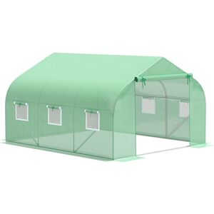 Outsunny Serre tunnel de jardin 3,5 x 3 x 2 m grande taille 6 fenêtres vert