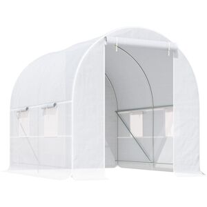 Outsunny Serre de Jardin Serre Tunnel Surface Sol 5 m² 2,5L x 2l x 2H m châssis Tubulaire renforcé 18 mm 4 fenêtres Blanc