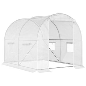 Outsunny Serre de Jardin Serre Tunnel 6 m² 3L x 2l x 1,9H m Acier galvanisé renforcé diamètre 2,4 cm + PE Haute densité fenêtres Porte Blanc