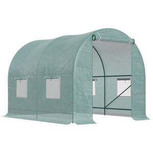 Outsunny Serre de Jardin Tunnel 5 m² 2,5L x 2l x 2H m Acier renforcé Ø 1,8 cm + PE Haute densité 140 g/m² fenêtres Porte déroulante Vert