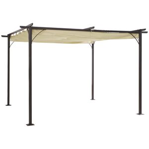 Outsunny Pergola fer 3,5L x 3,5l x 2,30H m pergola rétractable structure alu + toile polyester haute densité 180 g/m² incluse beige