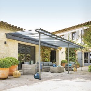 Hespéride Pergola adossée BELIZE Graphite 6 x 3,5 m - Aluminium traité époxy, Polycarbonate, Polyester Hespéride