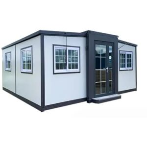 ABYAN Maison préfabriquée compacte, mobile et extensible, avec salle de bain, solution d’habitat pour hôtels, bureaux, garages et plus, personnalisable, blanc et noir, 6,1 x 6,1 m - Publicité