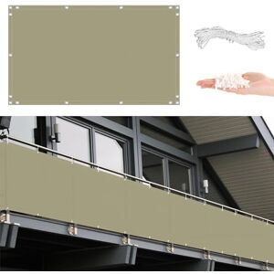 AYLFBFU Bâche de Balcon Brise-Vue 95x200cm, Protection Contre Le Vent Protection Visuelle, Ecran d'Intimité Extérieur avec Œillets, Cordons pour Piscines Extérieures, Kaki - Publicité