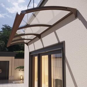 DSWZLQDXB Toit Abri Patio Marquise Transparente Polycarbonate Support en Alliage d'aluminium Auvent de Porte d'entrée avec Grand Guide l'eau Protection Contre Pluie Soleil pour Maison (150×550cm,Coffee) - Publicité