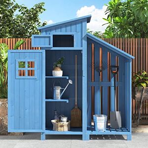 Merax Abri à appareils avec Toit en Pente, Espace de Stockage pour Bois de Chauffage, 2 étagères, Armoire abri, Toit en PVC, Bois de Sapin, résistant aux intempéries, 110 x 53 x 174 cm, Bleu Ciel - Publicité