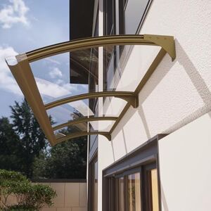 DSWZLQDXB Auvent de Porte d'entrée avec grand guide l'eau Protection Contre Pluie Soleil pour Maison,Toit Abri Patio Marquise transparente Polycarbonate Support en alliage d'aluminium (150×480cm,Champagne Gold) - Publicité