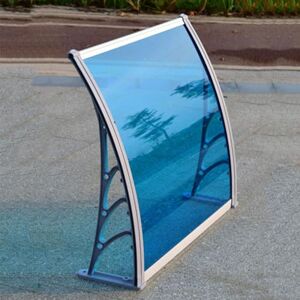 DSWZLQDXB Toit Marquise Plaque Support en Acier Argent Bleu Polycarbonate,Auvent de Porte d'entrée Protection Contre Pluie Soleil pour Maison,Toit Abri Terrasse Patio Silencieux (150×420cm) - Publicité