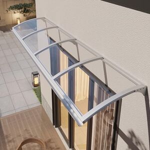 DSWZLQDXB Toit Abri Patio Marquise Transparente Polycarbonate Support en Alliage d'aluminium Contre Pluie UV Auvent de Porte d'entrée avec Grand Guide l'eau Protection Contre Pluie (150×600cm,Silver) - Publicité