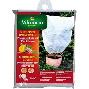 Vilmorin Lot de 5 Housses d'hivernage, Blanche, 0.80X 0.80, Diamètre 50 cm, 30g/m2, prêt à l'emploi, protège Contre Le Froid, Blanc/Tan - Publicité