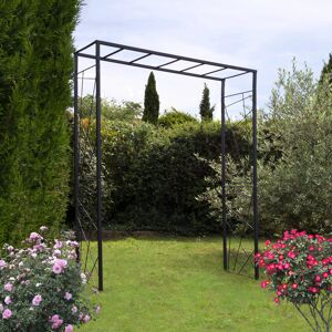 LMOULIN Arche de jardin Mandala en acier anthracite tubes carrés grand modèle + 4 supports poteaux à enfoncer