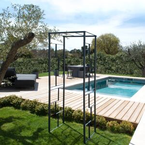 LMOULIN Arche de jardin Lineale en acier anthracite tubes carres petit modele + 4 supports poteaux a enfoncer