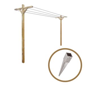 Cémonjardin Kit étendoir à linge extérieur bois Séville + 2 supports poteaux à enfoncer