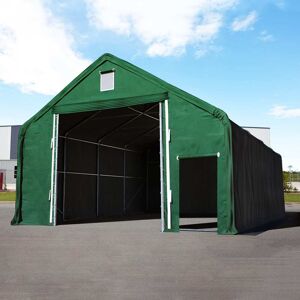 TOOLPORT 10x20 m hangar, porte 4x4 m, PRIMEtex 2300, anti-feu, vert foncé, avec statique (type de sol : terre) - (49676) - Publicité