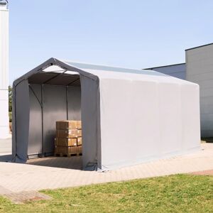 TOOLPORT 4x8 m hangar, PVC 850, H. 3 m avec portes à fermeture éclair et fenêtres dans le toit, gris, avec statique (type de sol : terre) - (93851) - Publicité