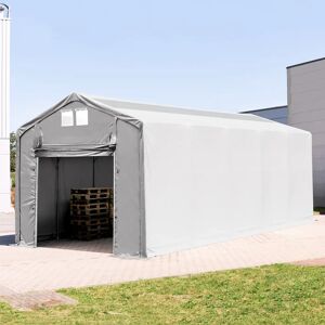 TOOLPORT 4x12 m hangar, PVC 850, H. 3m avec porte actionnée par traction et fenêtres dans le toit, gris, sans statique - (94266) - Publicité