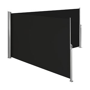 Tectake Paravent rétractable double et extensible avec enrouleur - 180 x 600 cm, noir