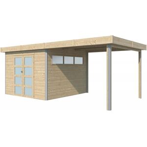 Gardenas - Chalet en bois profil aluminium contemporain avec extension 16.80 m² Avec plancher + gouttière Bois - Publicité