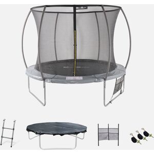 sweeek Trampoline Ø 305cm - Mars Inner XXL- trampoline de jardin gris avec filet de protection interieur. echelle. bache. filet pour chaussures et kit d'ancrage 3.05m 305cm - Gris