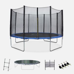 sweeek Trampoline 400cm bleu avec filet de protection. echelle. bache. filet pour chaussures. kit d'ancrage - Mercure XXL- Trampoline de jardin 400 cm 4m Qualite PRO Normes EU - Bleu