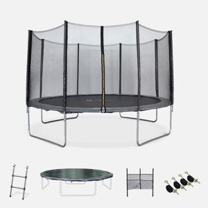 sweeek Trampoline 400cm gris avec filet de protection. echelle. bache. filet pour chaussures. kit d