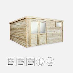 sweeek Abri de jardin contemporain 4.2 x 3.3m traite autoclave classe 3. Risoul en bois de 16.27m². structure en bois sylvestre 27mm. sapin du nord - Bois