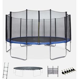 sweeek Trampoline 490cm Jupiter XXL bleu avec filet de protection. echelle. bache. filet pour chaussures. kit d'ancrage. trampoline de jardin 490 cm 4m  Qualite PRO Normes EU - Bleu