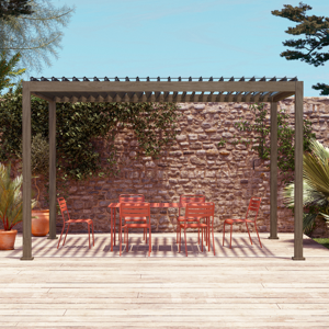 sweeek Pergola Bioclimatique coloris bois fonce Triomphe 3x4m aluminium a lames orientables Bois fonce