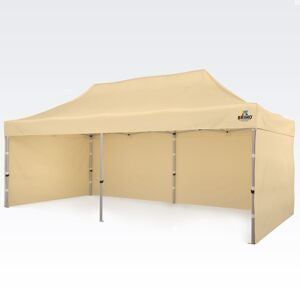 BRIMO Tonnelle pliant 3x6m Gratuit : 3pc parois pleines, 12 sardines de tente et housse de protection + Garantie de 5 ans! beige