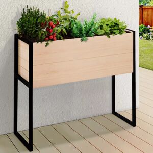 IDMarket Jardinière sur pieds 80 CM en bois carré potager design industriel finition métal