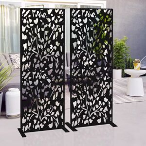 IDMarket Claustra extérieur métal noir mat motif floral 150x50 cm