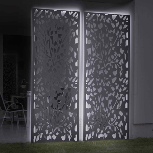 IDMarket Panneau décoratif extérieur avec LED motif floral gris 150x50cm