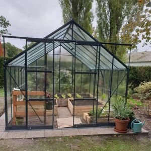 Serre de jardin 11,04m² en aluminium anthracite et verre trempé 4mm - Green Protect - Publicité